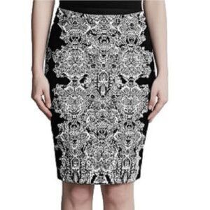 H&M Black & White Floral Lace Print Pencil Skirt Size 2